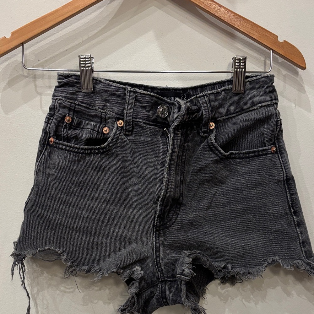 Stradivarius Black Frayed Hem Denim Shorts